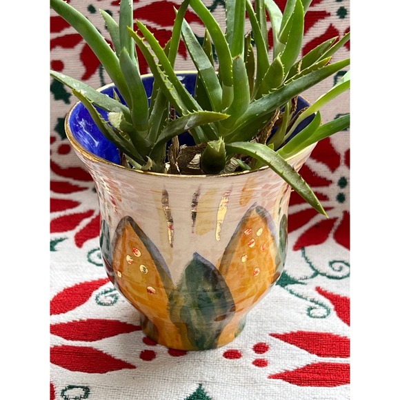 Sunflower Bud Vase with 18k Gold Accents & Blue Interior - Picture 6 of 8